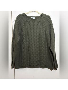 Orvis Mens Heritage Cable Knit Crewneck Sweater in Olive Green Size XL